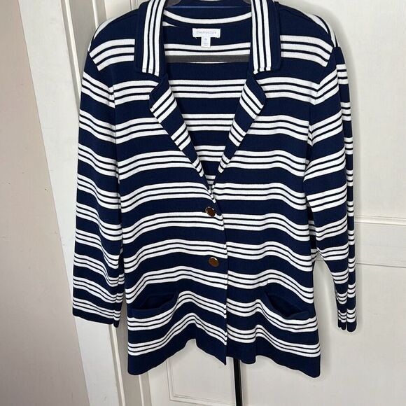 Charter CIub Cotton Striped Sweater Blazer Intrepid Blue Plus Size 3X - Picture 2 of 7
